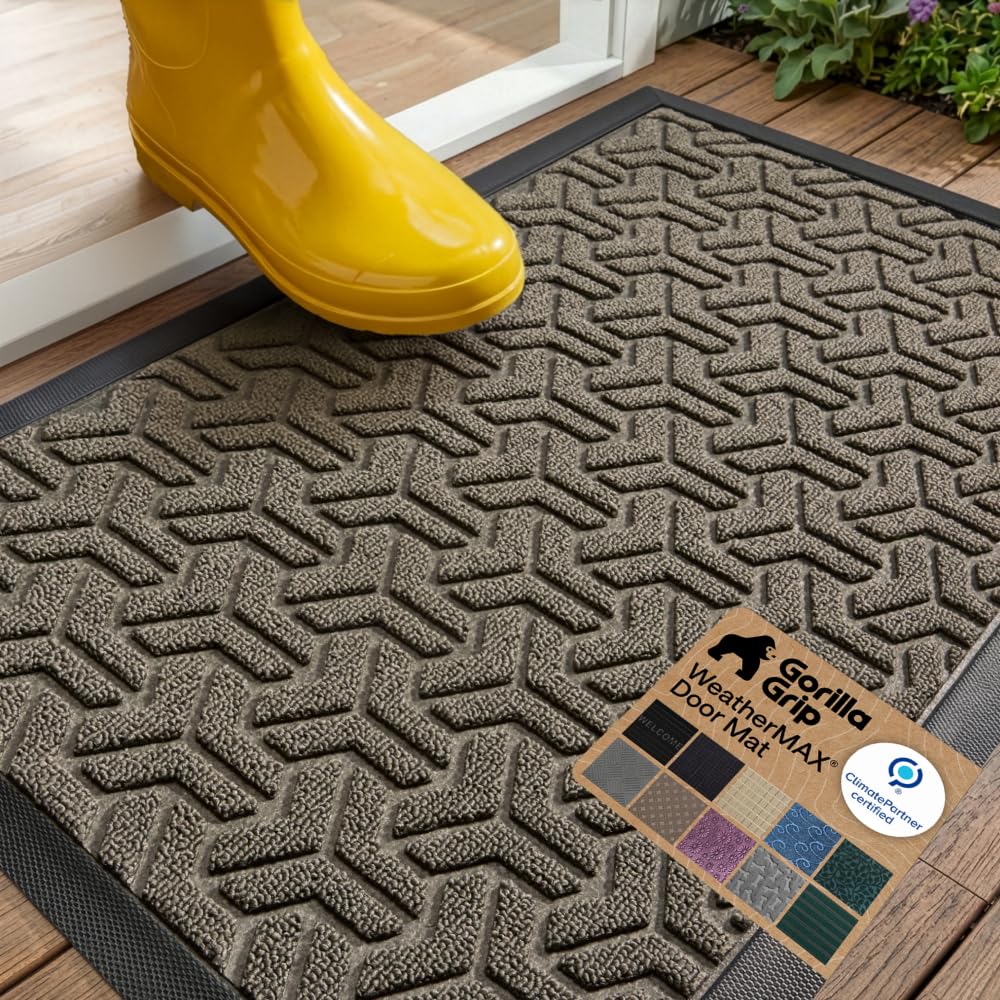 GORILLA GRIP WeatherMAX Door Mat, Indoor Outdoor Use, 29x17 Gray Diamond