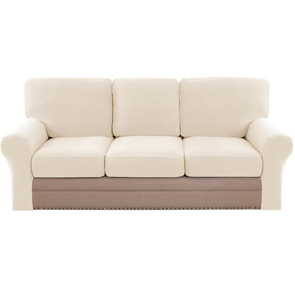 H.VERSAILTEX Multi-Pieces Sofa Covers Stretch Couch Covers Form Fitted Seats and Back Cushions Covers (3 Seat Covers Plus 3 Back Cusion Covers, Bonus 2 Armrest Covers), Sand