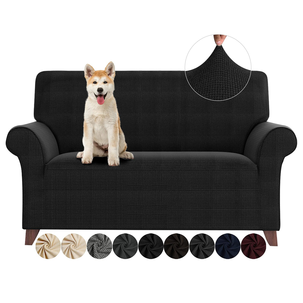 ZNSAYOTX Super Stretch Couch Cover (72"-92") Universal Sofa Covers with Elastic Bottom, Dog Cat Pets Friendly Washable Furniture Protector Fitted Sofa Slipcovers Stay in Place (Dark Grey, Sofa)