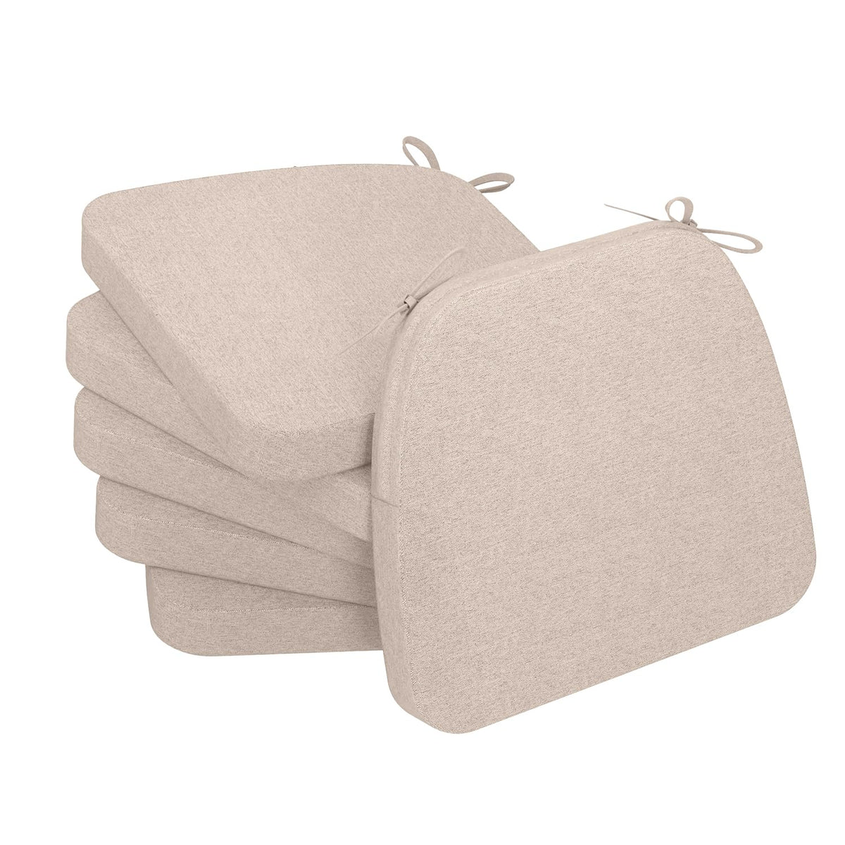 AAAAAcessories D-Shaped Chair Cushions, 2" Thick Dining Chair Pads with Ties and Removable, Machine-Washable Cover, 17" x 16", Set of 4, Oatmeal Beige