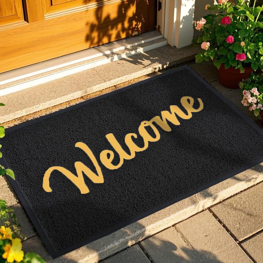 T.HENV Welcome Mat Outdoor, 30x17.5 Waterproof All-Season Front Door Mat Outside Entrance, All-Weather Quick Drying, Low Profile Doormat Indoor, Patio Porch Entryway Mats, Black-White
