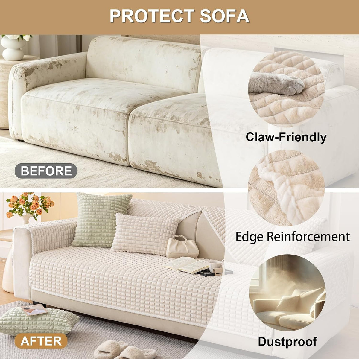 Soft Velvet Couch Arm Covers Washable(1PC, 27.6"x27.6")