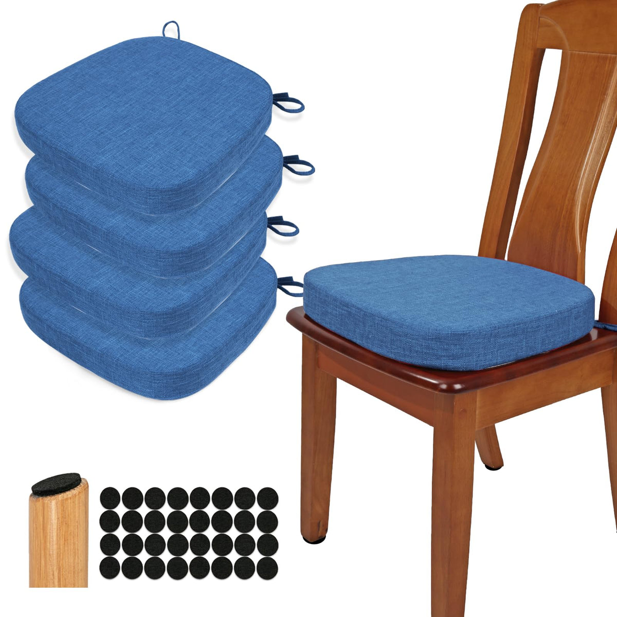BUYUE Thickened 2.5" Dining Chair Cushions Set of 4, U-Shape High Density Foam Comfortable Chair Pads for Kitchen, Slip Resistant Indoor Seat Cushions (4 PCS, Dark Gray)