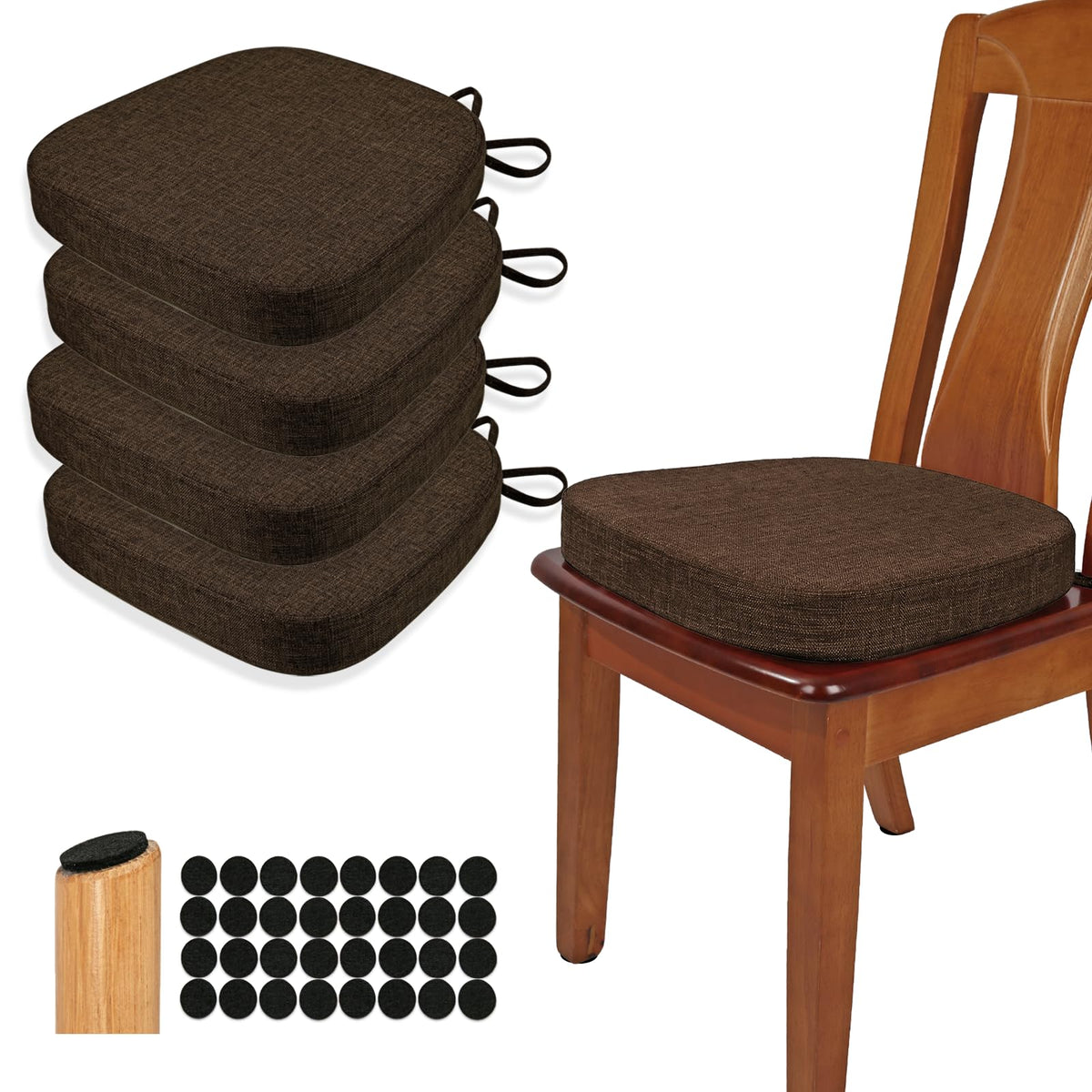 BUYUE Thickened 2.5" Friendly Woven Fabric Dining Chair Cushion, U-Shape High Density Foam Comfortable Chair Pad for Kitchen, Slip Resistant Indoor Seat Cushion (1 Piece, Dark Gray)