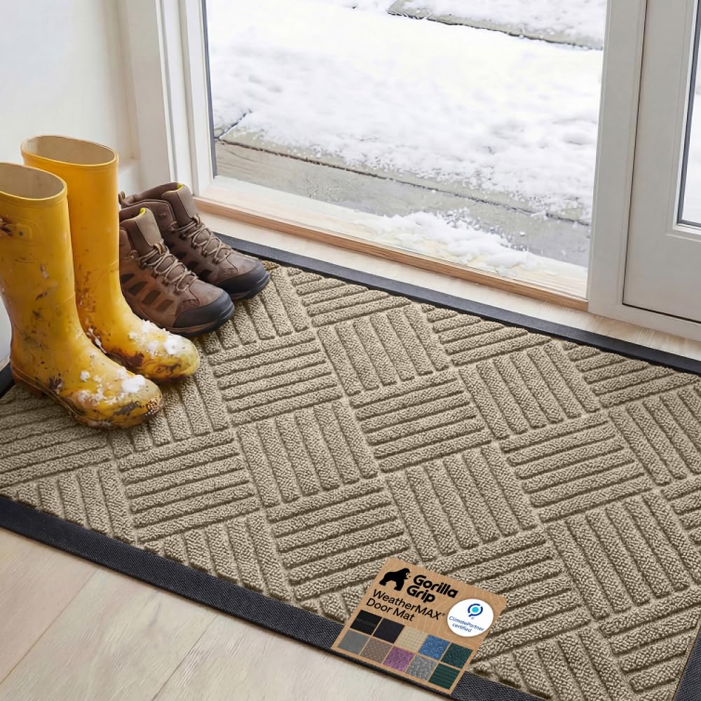 GORILLA GRIP WeatherMAX Door Mat, Indoor Outdoor Use, 29x17, Black Diamond
