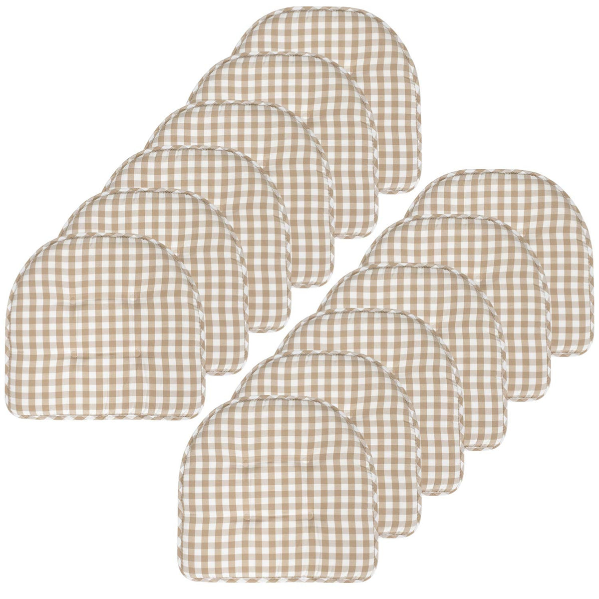 Sweet Home Collection Chair Cushion Memory Foam Pads Tufted Slip Non Skid Rubber Back U-Shaped 17" x 16" Seat Cover, 6 Pack, Checkered Taupe/White