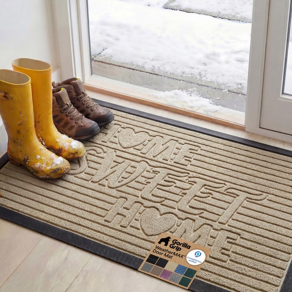 GORILLA GRIP WeatherMAX Door Mat, Indoor Outdoor Use, 29x17, Green Palm