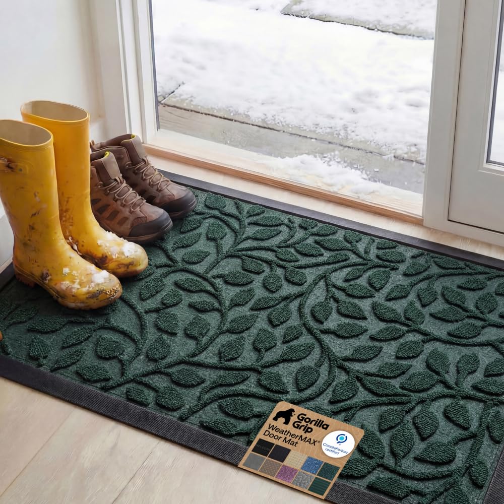 GORILLA GRIP WeatherMAX Door Mat, Indoor Outdoor Use, 29x17, Black Diamond