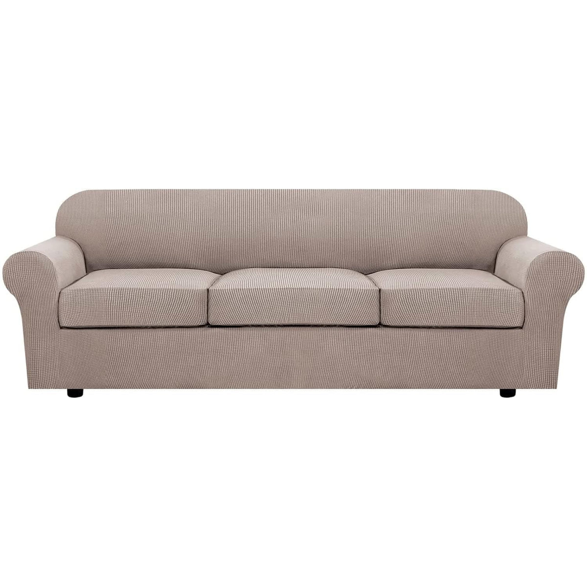 H.VERSAILTEX 4 Piece Stretch Sofa Covers for 3 Cushion Couch Covers for Living Room Furniture Slipcovers (Base Cover Plus 3 Seat Cushion Covers) Upgraded Thicker Jacquard Fabric (Sofa, Grey)