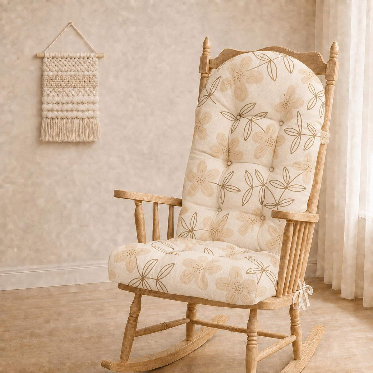 Rocking Chair Cushion - Soft Chenille Fabric Seat Pad with Tufted Design, Non-Slip Bottom and Secure Ties, for Glider, Adirondack and Indoor Rocker Chair, 44x19x4 Inch, Oyster White