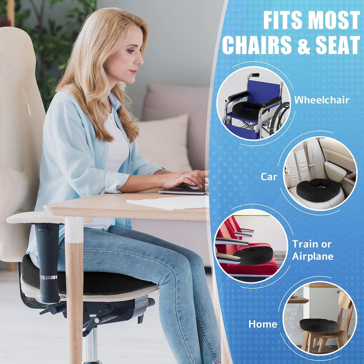 BlissTrends Donut Pillow Seat Cushion, Memory Foam Lifting Cushions(Black)