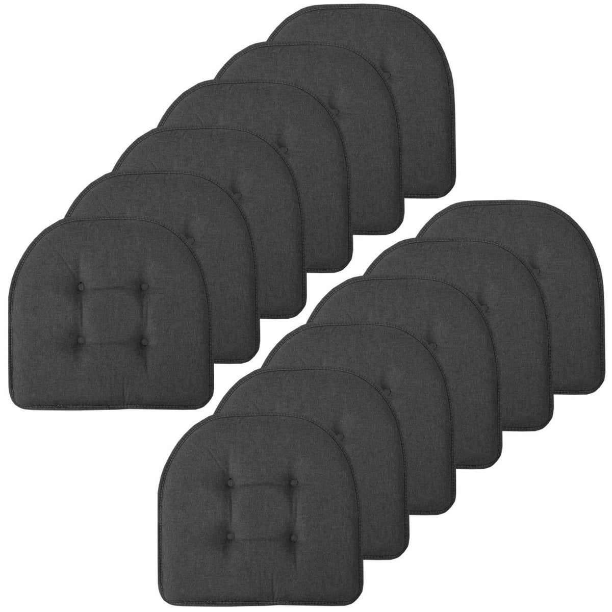 Sweet Home Collection Chair Cushion Memory Foam Pads Tufted Slip Non Skid Rubber Back U-Shaped 17" x 16" Seat Cover, 6 Pack, Checkered Taupe/White