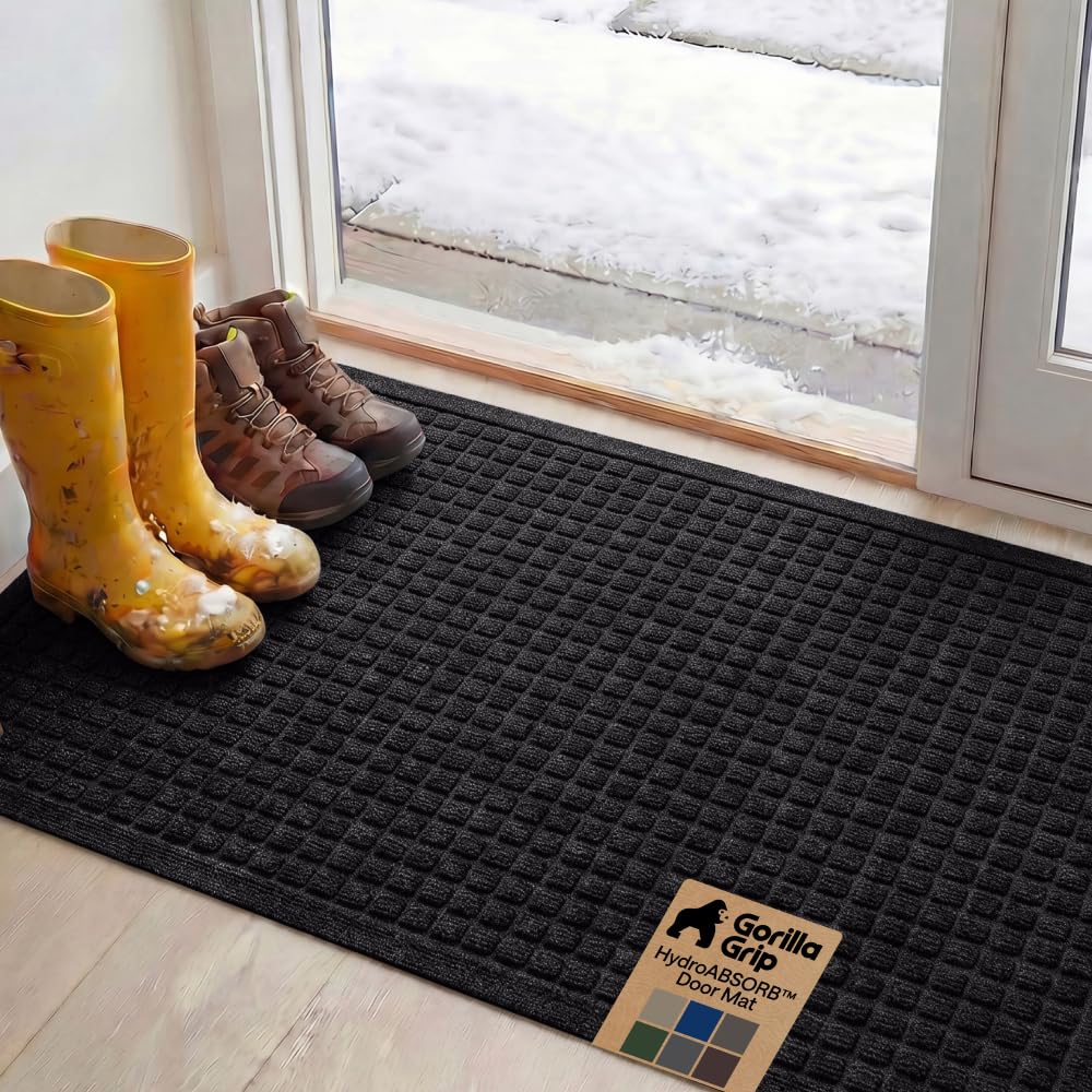 GORILLA GRIP® HydroABSORB Door Mat for Indoor Outdoor Use, 29x17 Coffee