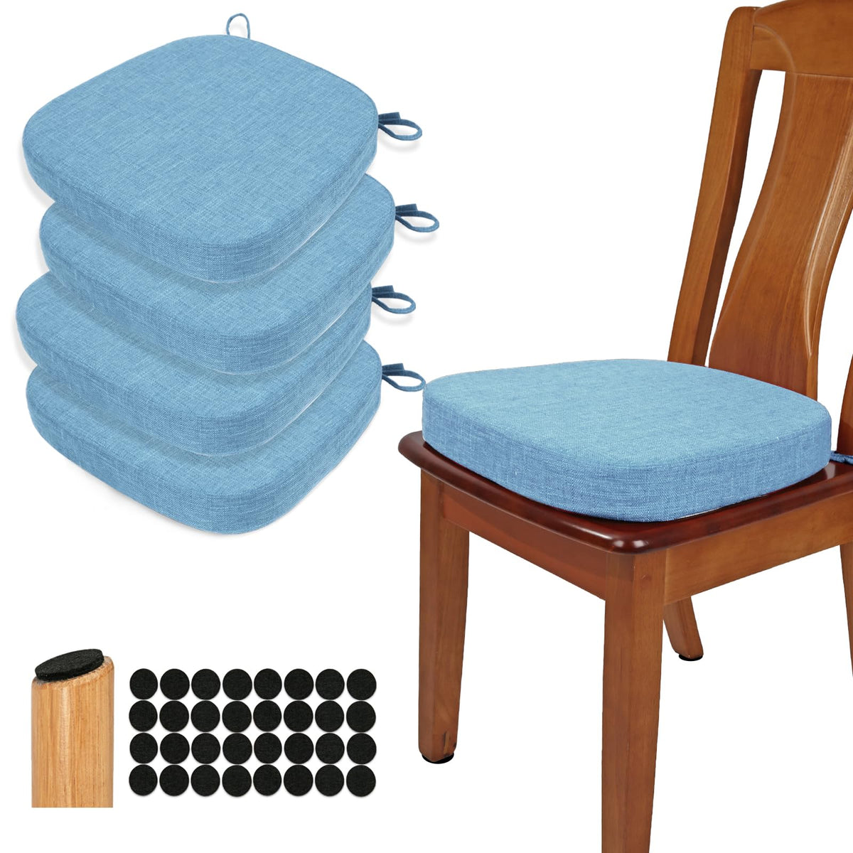 BUYUE Thickened 2.5" Dining Chair Cushions Set of 4, U-Shape High Density Foam Comfortable Chair Pads for Kitchen, Slip Resistant Indoor Seat Cushions (4 PCS, Dark Gray)