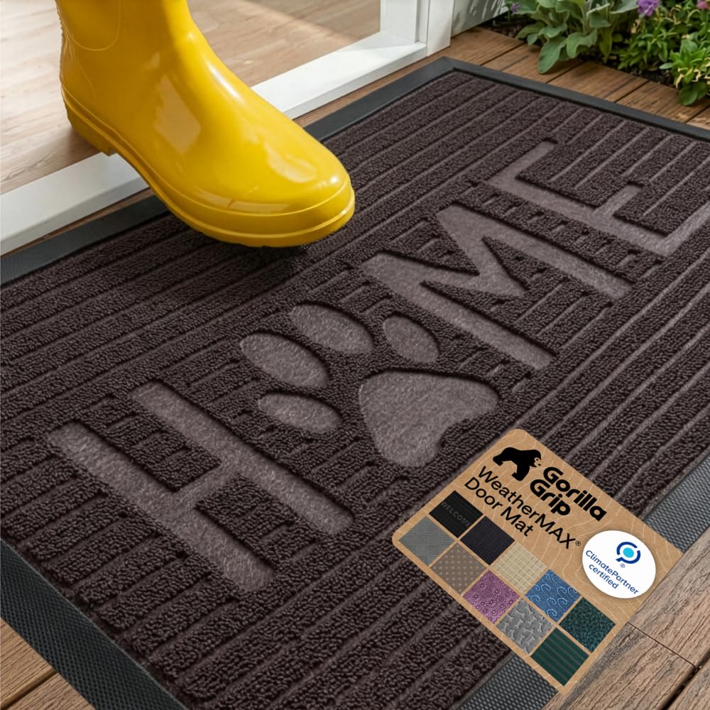 GORILLA GRIP WeatherMAX Door Mat, Indoor Outdoor Use, 29x17, Green Palm
