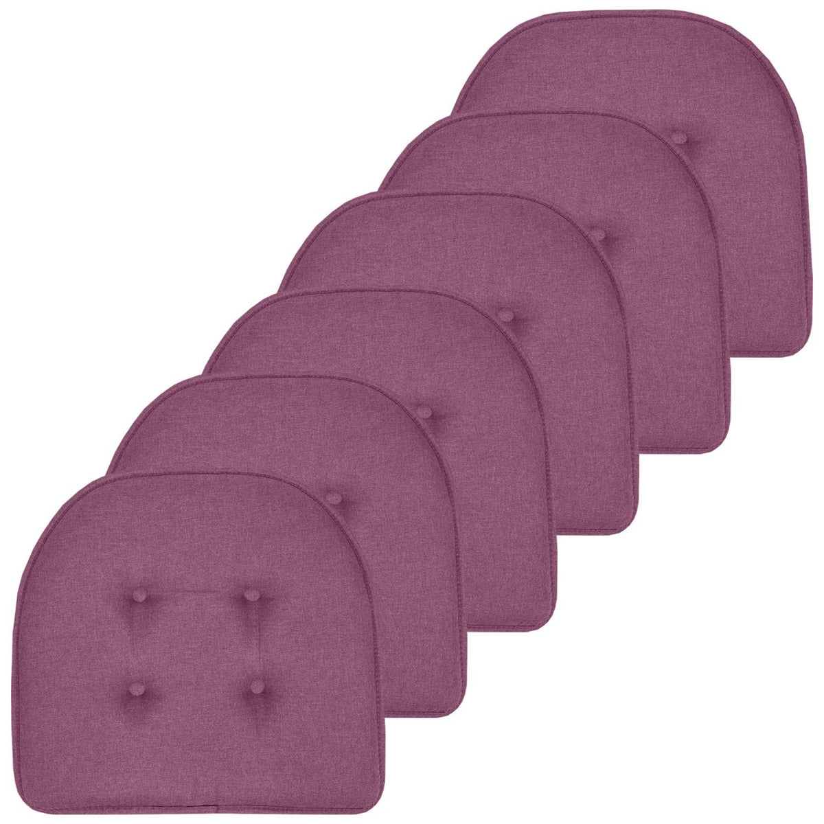 Sweet Home Collection Chair Cushion Memory Foam Pads Tufted Slip Non Skid Rubber Back U-Shaped 17" x 16" Seat Cover, 6 Pack, Checkered Taupe/White