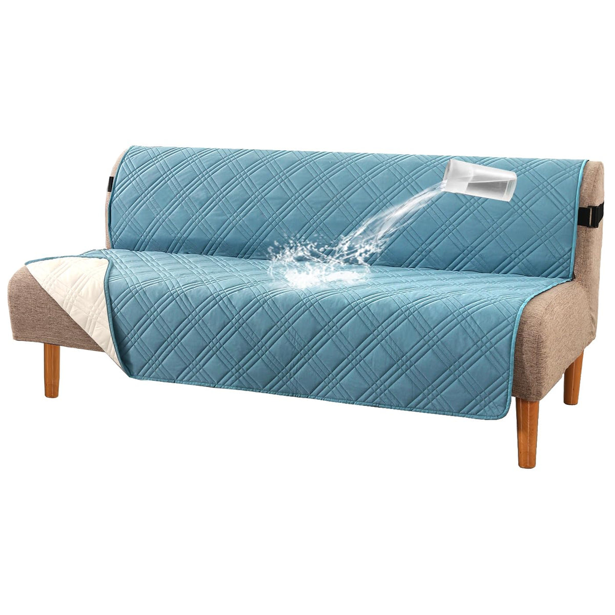 H.VERSAILTEX 100% Waterproof Couch Covers for 3 Cushion Couch Sofa Modern Sofa Slipcovers with Elastic Straps Thick Soft Furniture Protector Pet Friendly(Sofa, Grey/Beige)