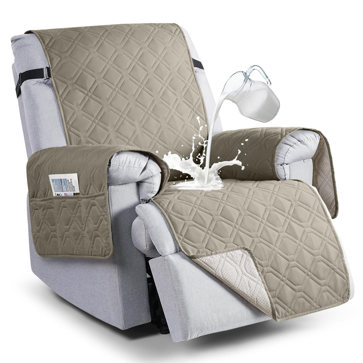 VANSOFY 100% Waterproof Recliner Chair Covers, Recliner Cover Non-Slip Dog Chair Cover Furniture Protector Washable Slipcover with Pocket, Elastic Straps for Pets, Dogs(Dark Gray, 23.6")