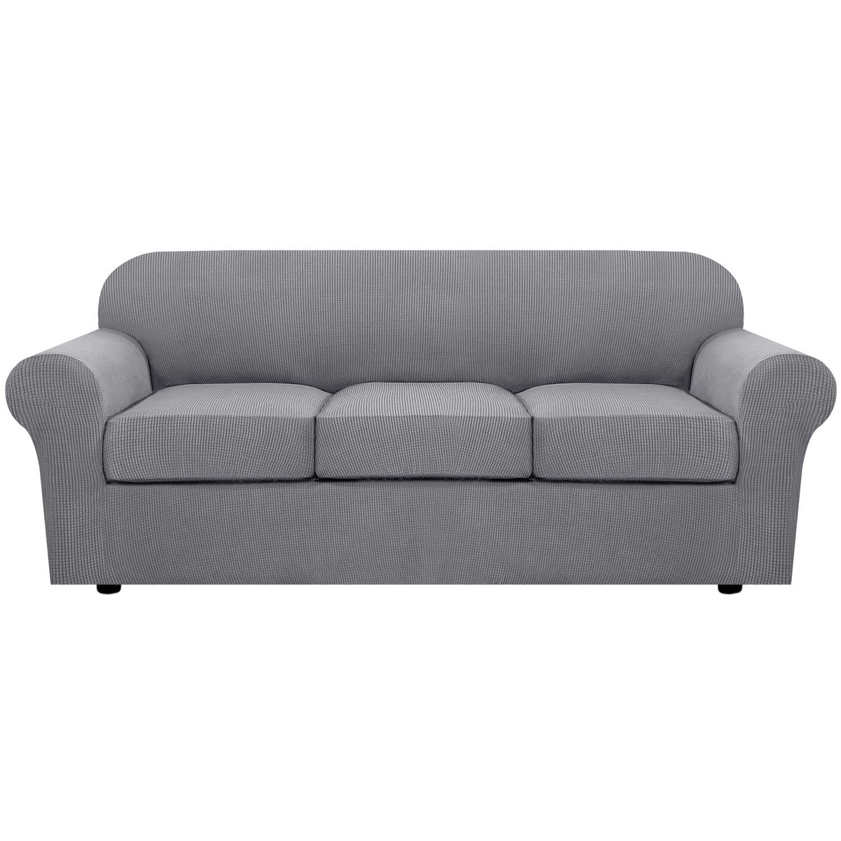 H.VERSAILTEX 4 Piece Stretch Sofa Covers for 3 Cushion Couch Covers for Living Room Furniture Slipcovers (Base Cover Plus 3 Seat Cushion Covers) Upgraded Thicker Jacquard Fabric (Sofa, Grey)