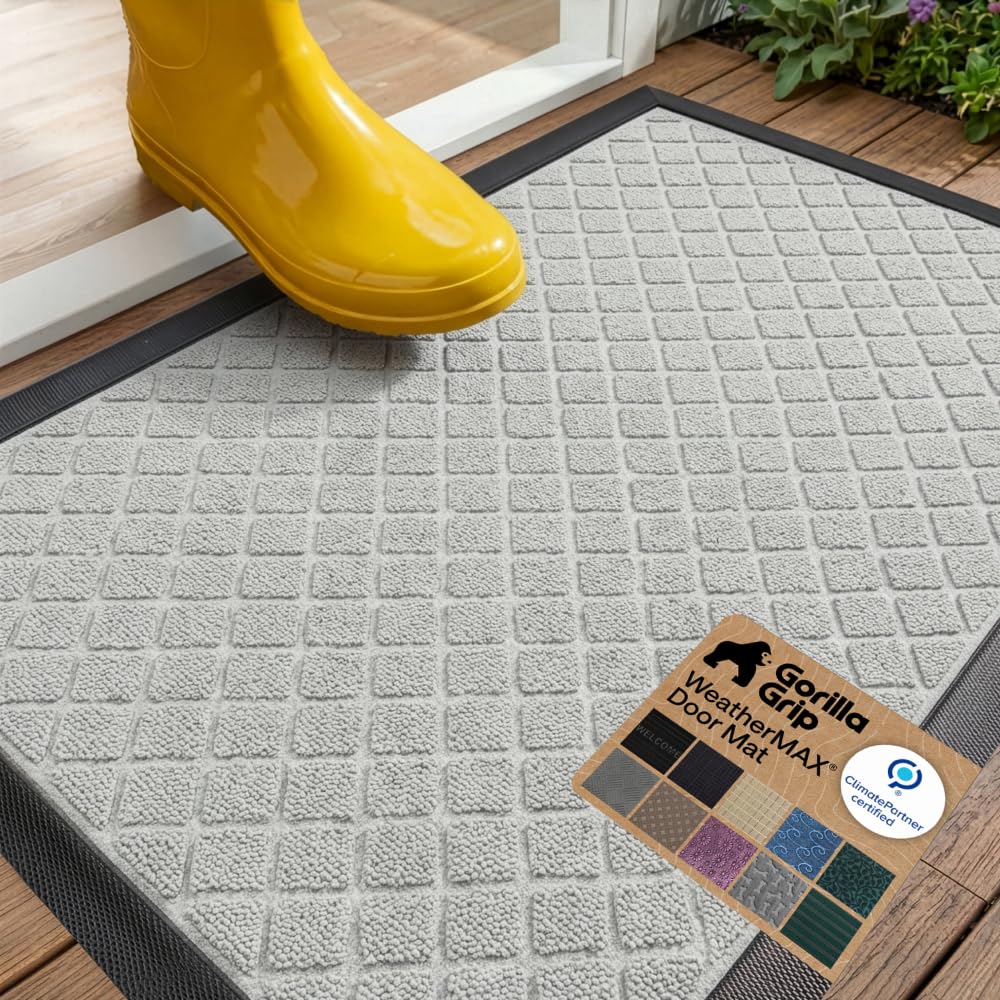 GORILLA GRIP WeatherMAX Door Mat, Indoor Outdoor Use, 29x17, Black Diamond