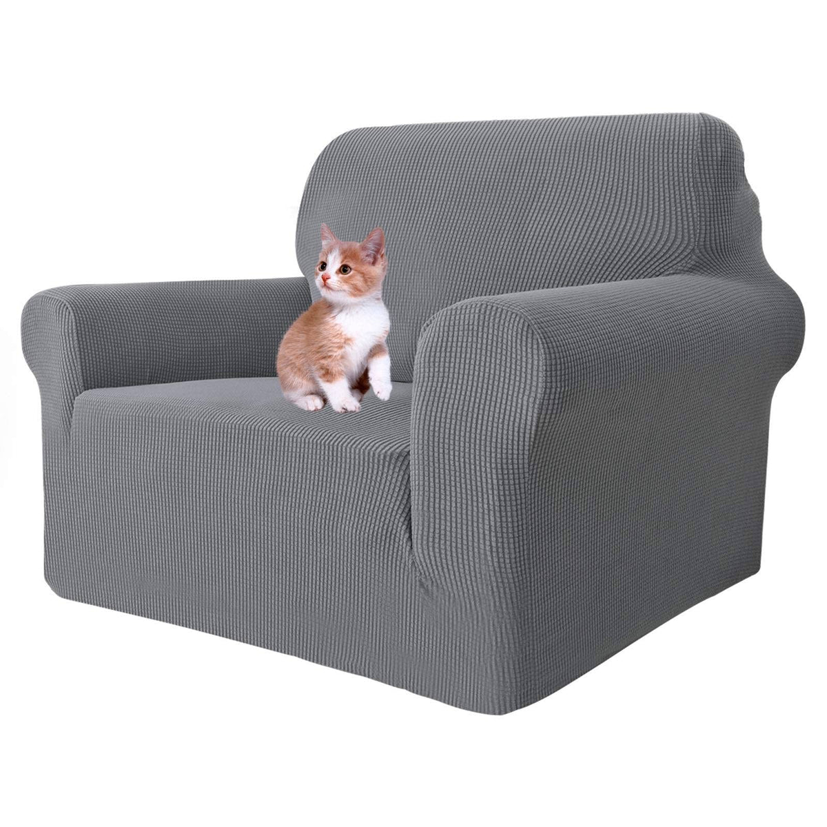 MAXIJIN Super Stretch Couch Cover for 3 Cushion Couch, 1-Piece Universal Sofa Covers Living Room Jacquard Spandex Furniture Protector Dogs Pet Friendly Fitted (Large, Gray)
