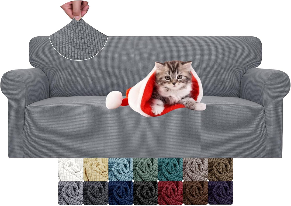 JIVINER High Stretch Couch Covers for 3 Cushion Couch 1-Piece Jacquard Sofa Slipcovers Fitted Washable Sofa Covers with Elastic Bottom Furniture Protector for Kids Pets (Sofa, Light Gray)