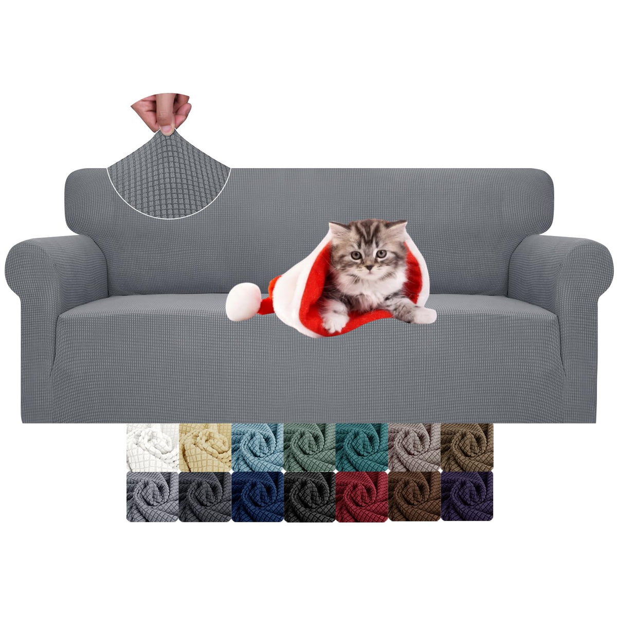 JIVINER High Stretch Couch Covers for 3 Cushion Couch 1-Piece Jacquard Sofa Slipcovers Fitted Washable Sofa Covers with Elastic Bottom Furniture Protector for Kids Pets (Sofa, Light Gray)