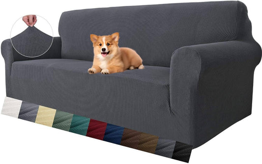 MAXIJIN Super Stretch Couch Cover for 3 Cushion Couch, 1-Piece Universal Sofa Covers Living Room Jacquard Spandex Furniture Protector Dogs Pet Friendly Fitted (Large, Gray)
