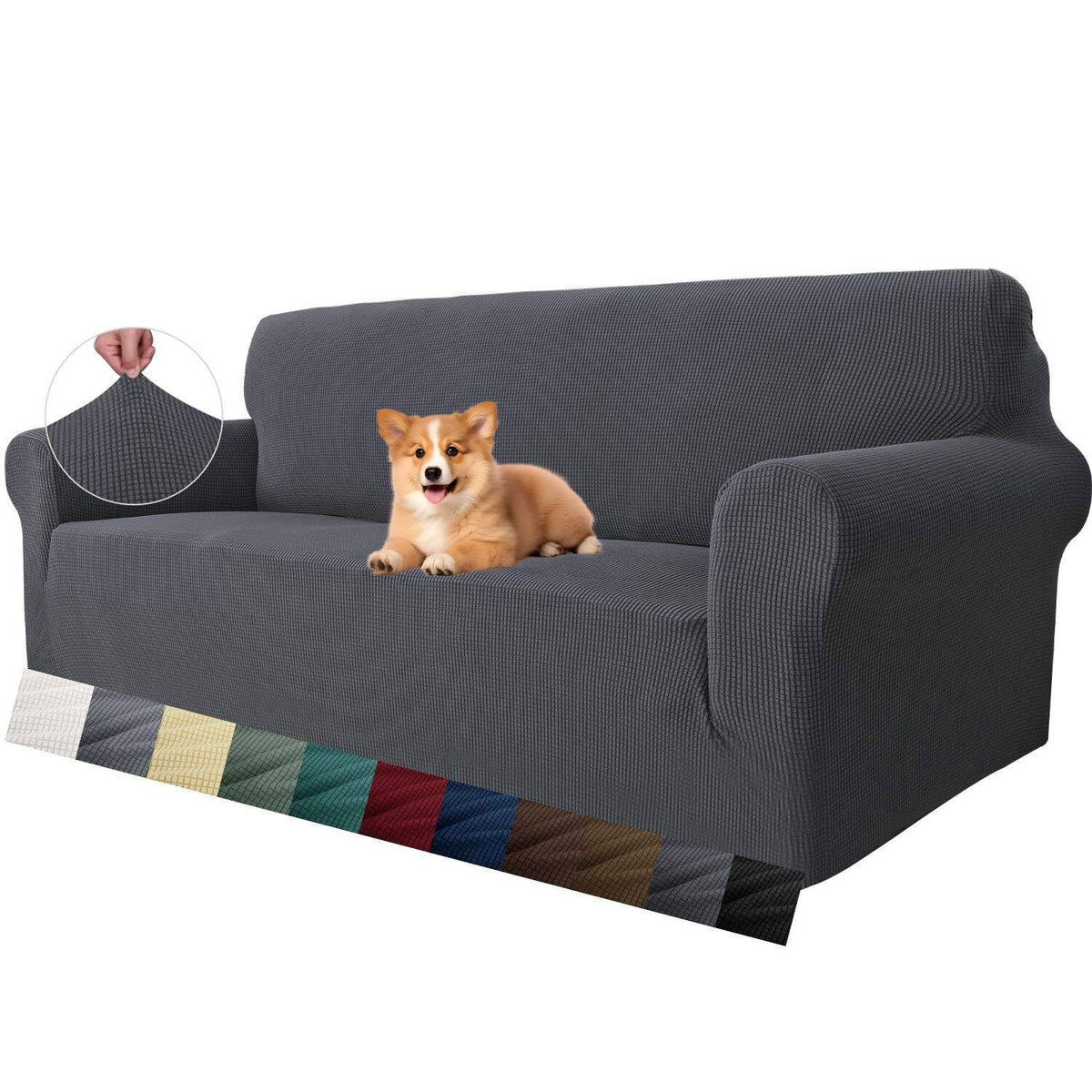 MAXIJIN Super Stretch Couch Cover for 3 Cushion Couch, 1-Piece Universal Sofa Covers Living Room Jacquard Spandex Furniture Protector Dogs Pet Friendly Fitted (Large, Gray)