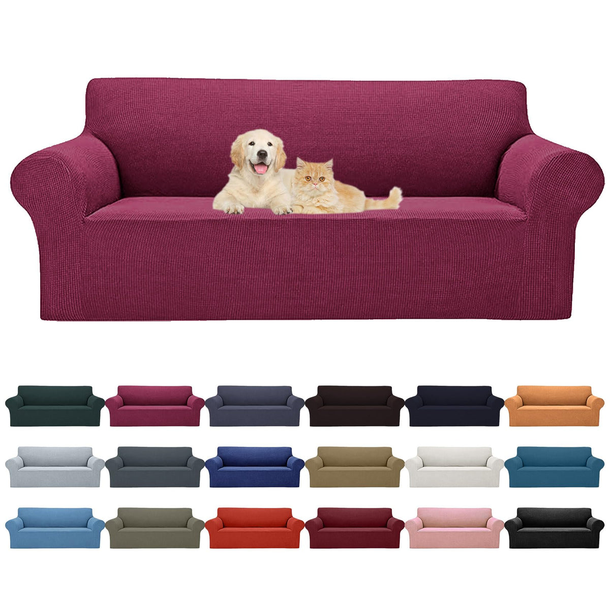 Cupuamon 2026 New Stretch Sofa Slipcovers Couch Cover for 3 Cushion Furniture Protector Sofa Covers with Elastic Bottom Jacquard Fabric Small Checks for Pets, Kids -Sofa, Black