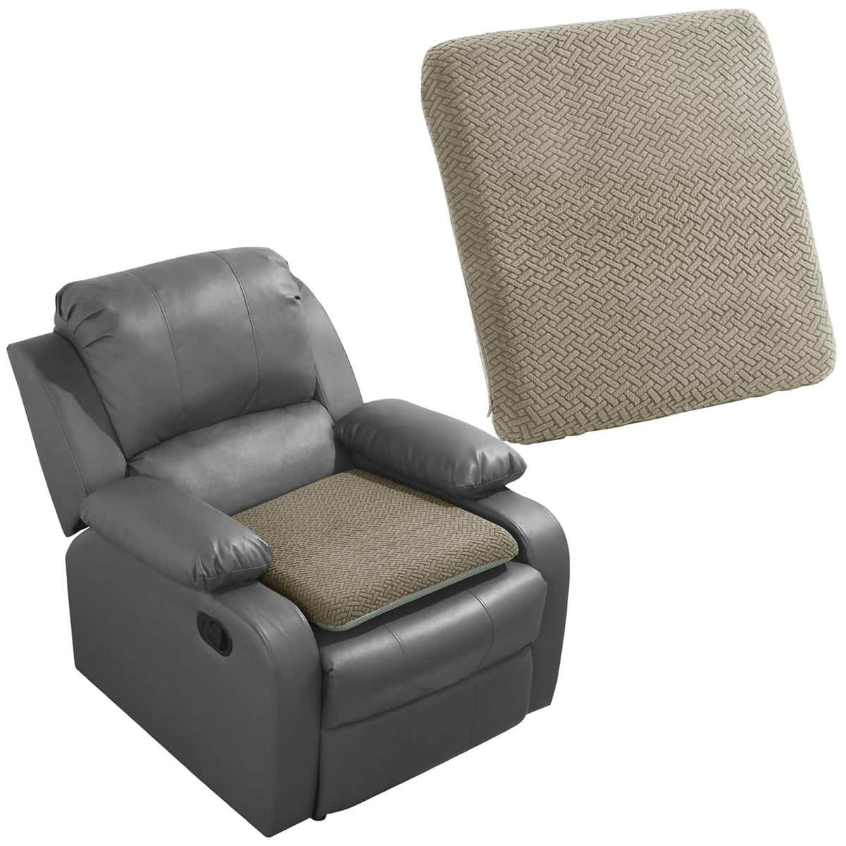 HOMBYS Tufted Furry Recliner Seat Cushion for Elderly Foam Curved Edge Large Square Seat Cushion for Recliner Chair, Floor Pillow, Office Chair, Car, No Pressure on Thighs(Grey)