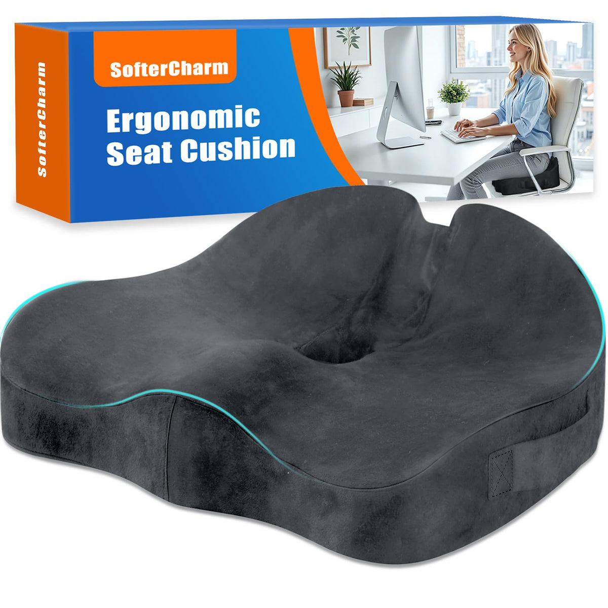 Memory Foam Seat Cushion for Office Chair & Car Seat, Black