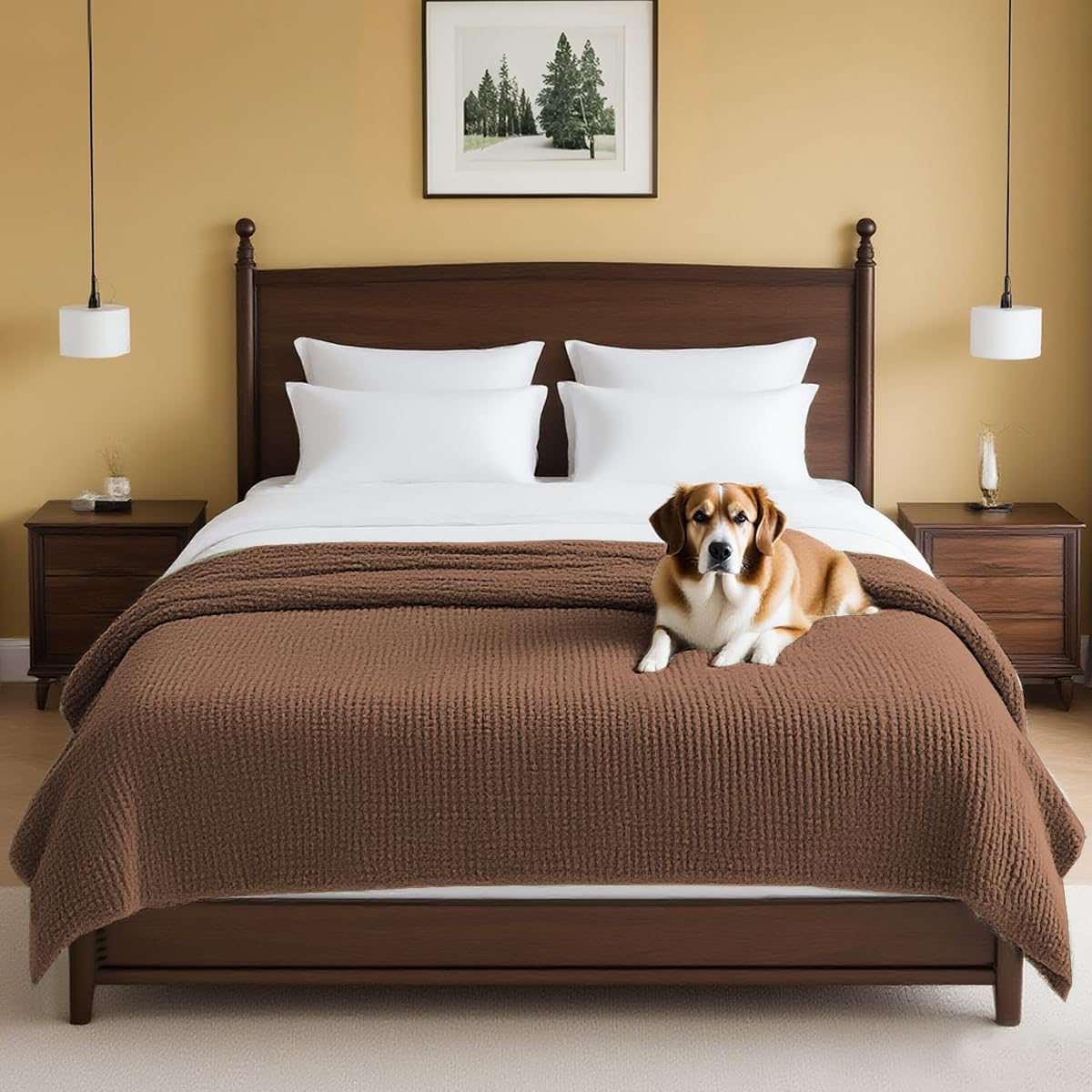 H.VERSAILTEX Plush Chenille Dog Bed Cover Thick Soft Sofa Cover for 3 Cushion Couch Anti Slip Couch Cover Furniture Protector for Dog, Pet, Cat (35" x 82", Ivory)