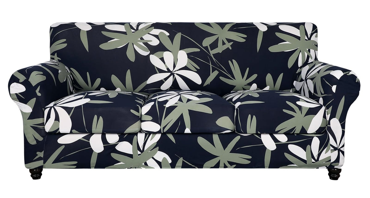 SearchI Stretch Sofa Cover Printed Couch Cover, Floral Pattern 4 Pieces Sofa Slipcover with 3 Separate Cushion Cover, Washable Furniture Protector for Living Room(Sofa, Yellow+Flower)