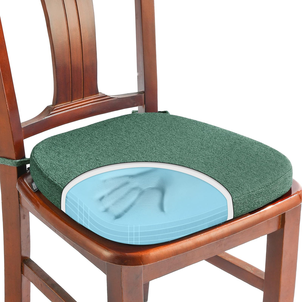 SINOSSO 1 Pack Memory Foam Chair Cushions for Dining Chair, Friendly Woven Fabric 16" U-Shape Comfortable Kitchen Chair Pad, Removable Slip Resistant Seat Cushion (1 Piece, Blue)