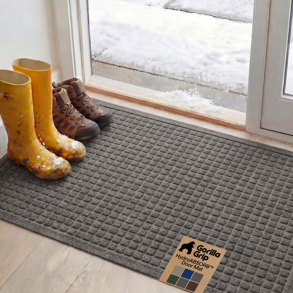 GORILLA GRIP® HydroABSORB Door Mat for Indoor Outdoor Use, 29x17 Coffee
