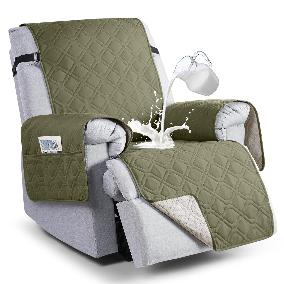 VANSOFY 100% Waterproof Recliner Chair Covers, Recliner Cover Non-Slip Dog Chair Cover Furniture Protector Washable Slipcover with Pocket, Elastic Straps for Pets, Dogs(Dark Gray, 23.6")