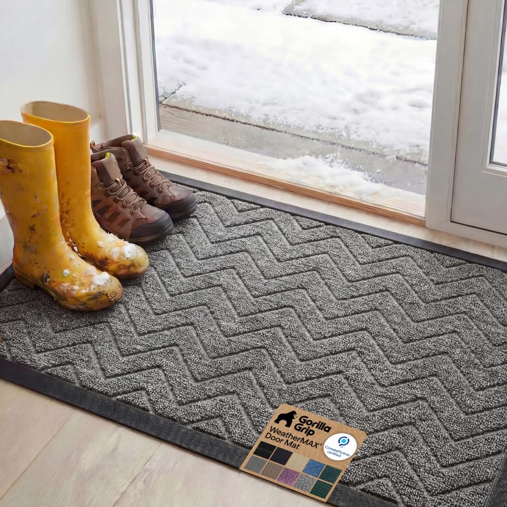 GORILLA GRIP WeatherMAX Door Mat, Indoor Outdoor Use, 29x17, Green Leaves