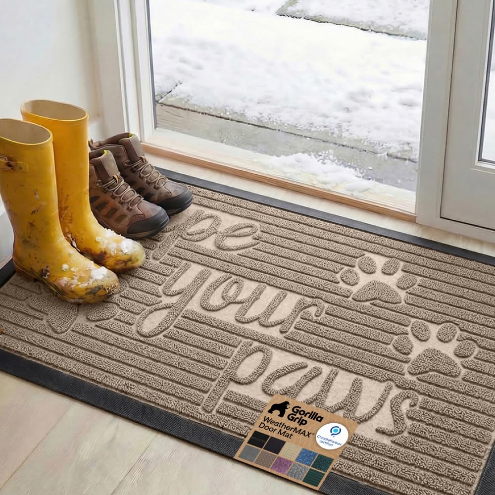 GORILLA GRIP WeatherMAX Door Mat, Indoor Outdoor Use, 29x17, Black Diamond