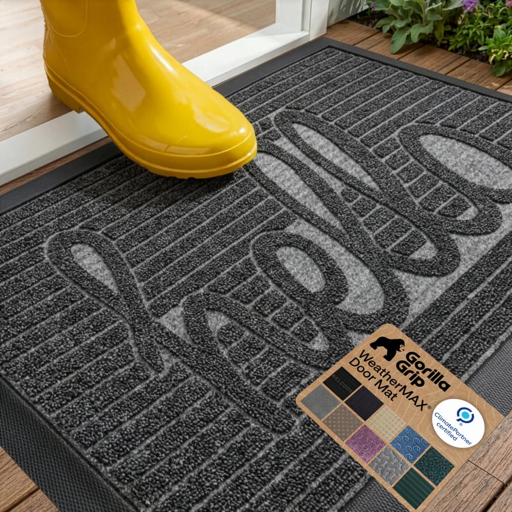 GORILLA GRIP WeatherMAX Door Mat, Indoor Outdoor Use, 29x17, Green Leaves