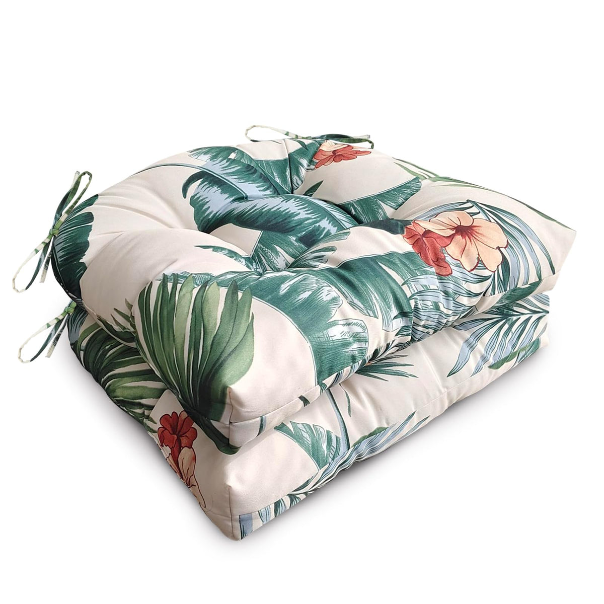 2 Pack Waterproof Outdoor Thick Tufted Chair Cushions,Peacock