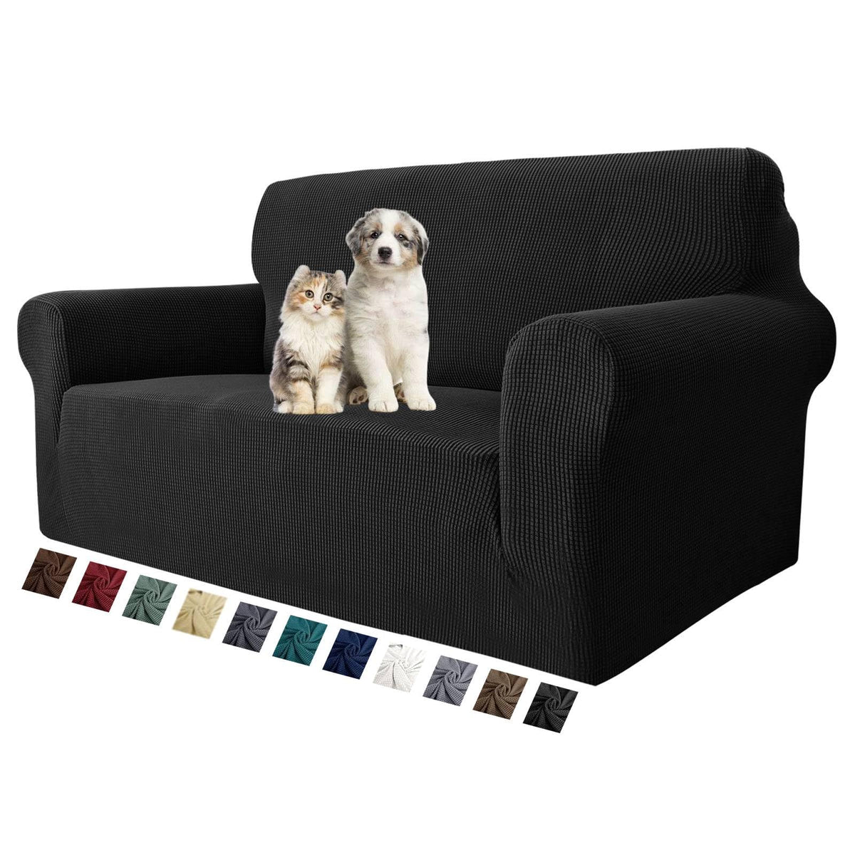 MAXIJIN Super Stretch Couch Cover for 3 Cushion Couch, 1-Piece Universal Sofa Covers Living Room Jacquard Spandex Furniture Protector Dogs Pet Friendly Fitted (Large, Gray)