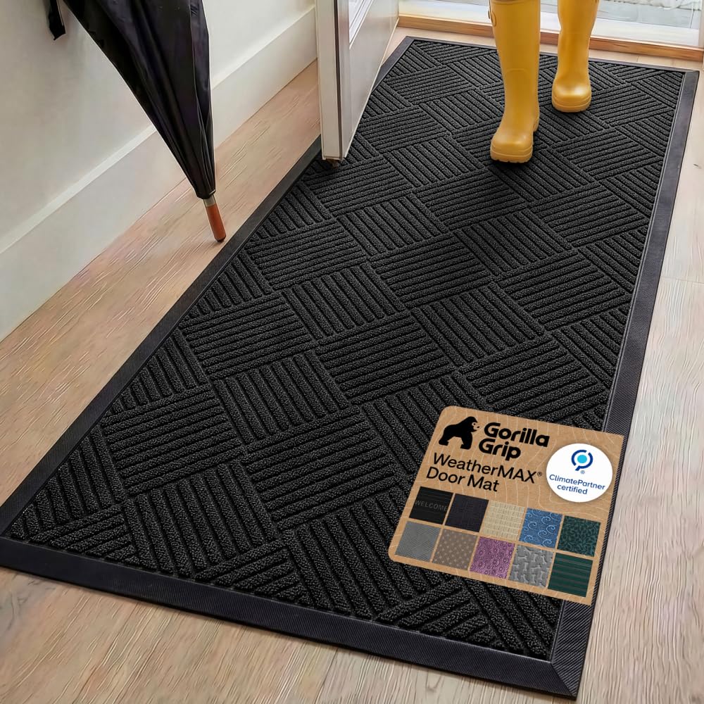 GORILLA GRIP WeatherMAX Door Mat, Indoor Outdoor Use, 29x17, Green Leaves