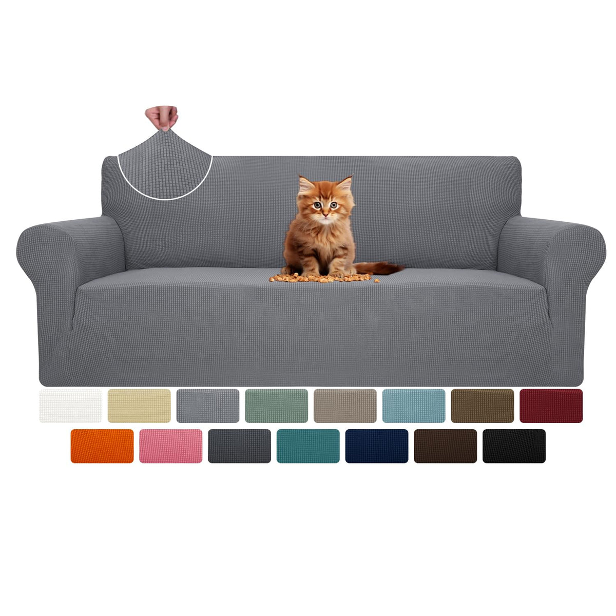 MAXIJIN Super Stretch Couch Cover for 3 Cushion Couch, 1-Piece Universal Sofa Covers Living Room Jacquard Spandex Furniture Protector Dogs Pet Friendly Fitted (Large, Gray)