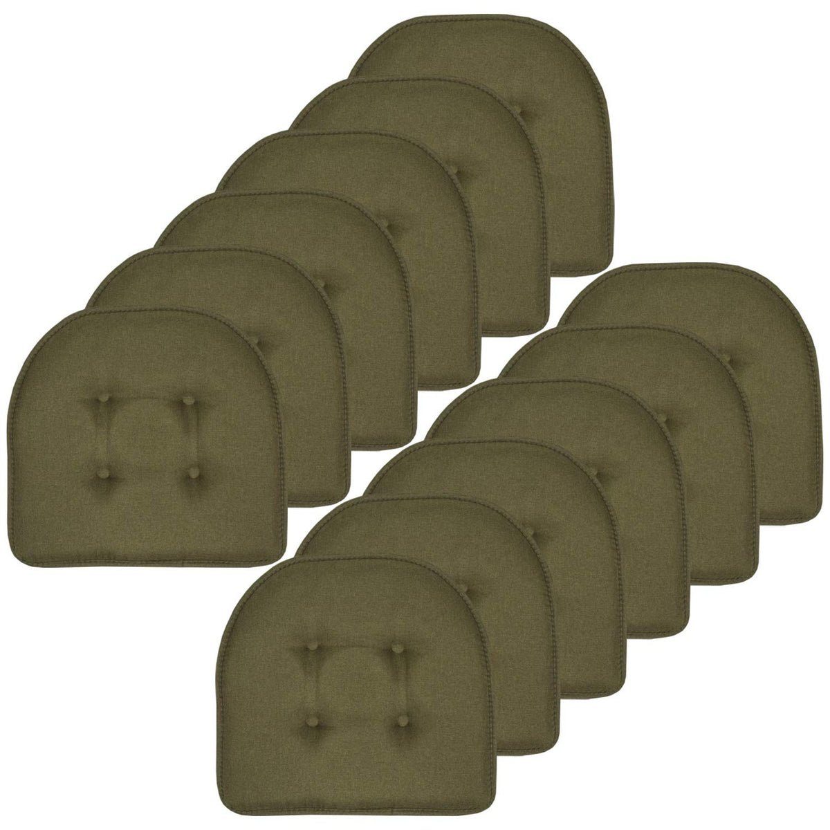 Sweet Home Collection Chair Cushion Memory Foam Pads Tufted Slip Non Skid Rubber Back U-Shaped 17" x 16" Seat Cover, 6 Pack, Checkered Taupe/White