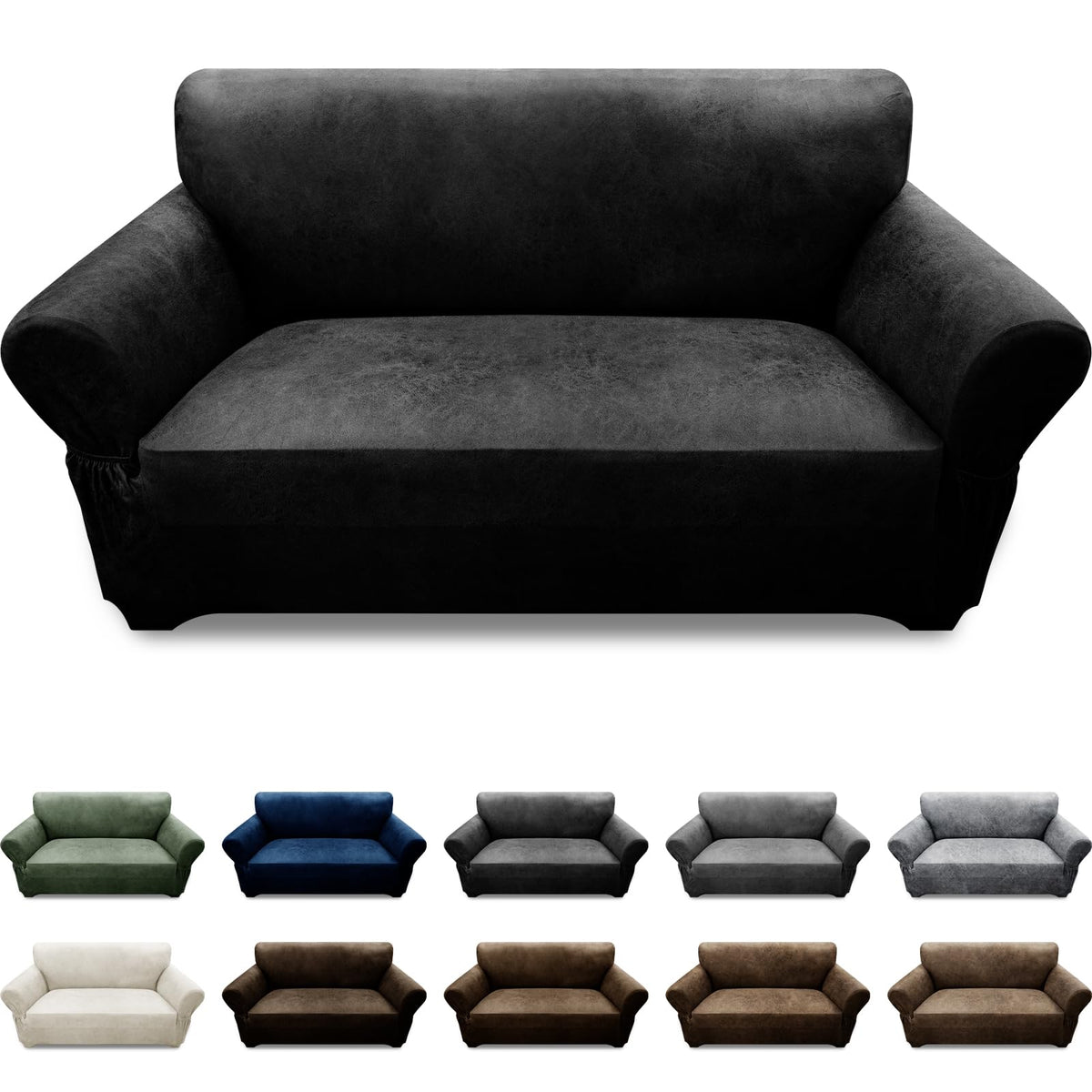 Couch Cover Leather Look 3 Seater Couch Sofa Cover 1-Piece Sofa Slipcover Stretch Furniture Protector with Elastic Bottom & Pockets(Sofa, Coffee)