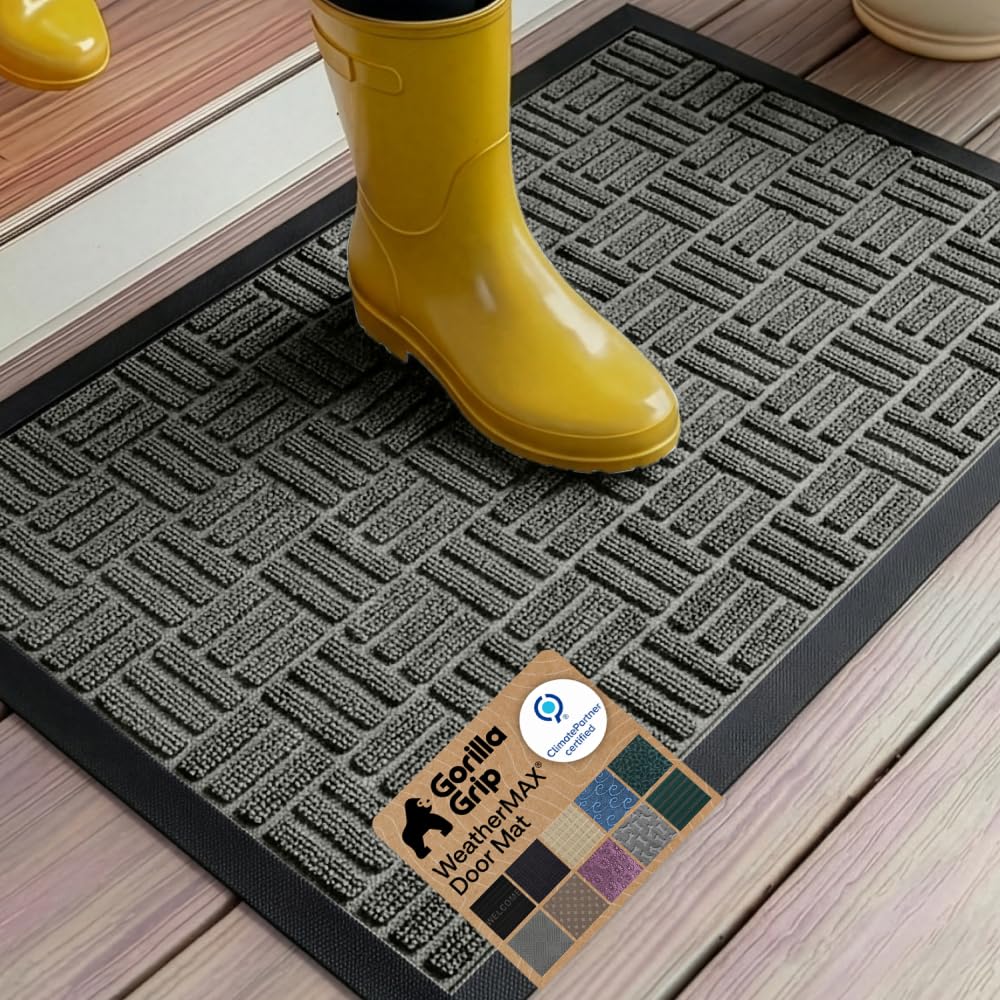 GORILLA GRIP WeatherMAX Door Mat, Indoor Outdoor Use, 29x17, Black Diamond