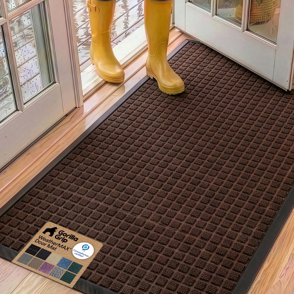 GORILLA GRIP WeatherMAX Door Mat, Indoor Outdoor Use, 29x17 Gray Diamond