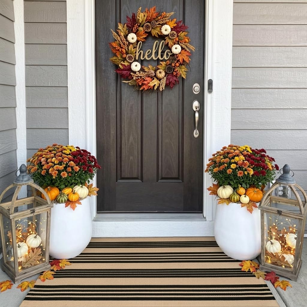 OJIA Front Door Mat 24"x51", Striped Porch Rug Outdoor Door Mat Fall Decor
