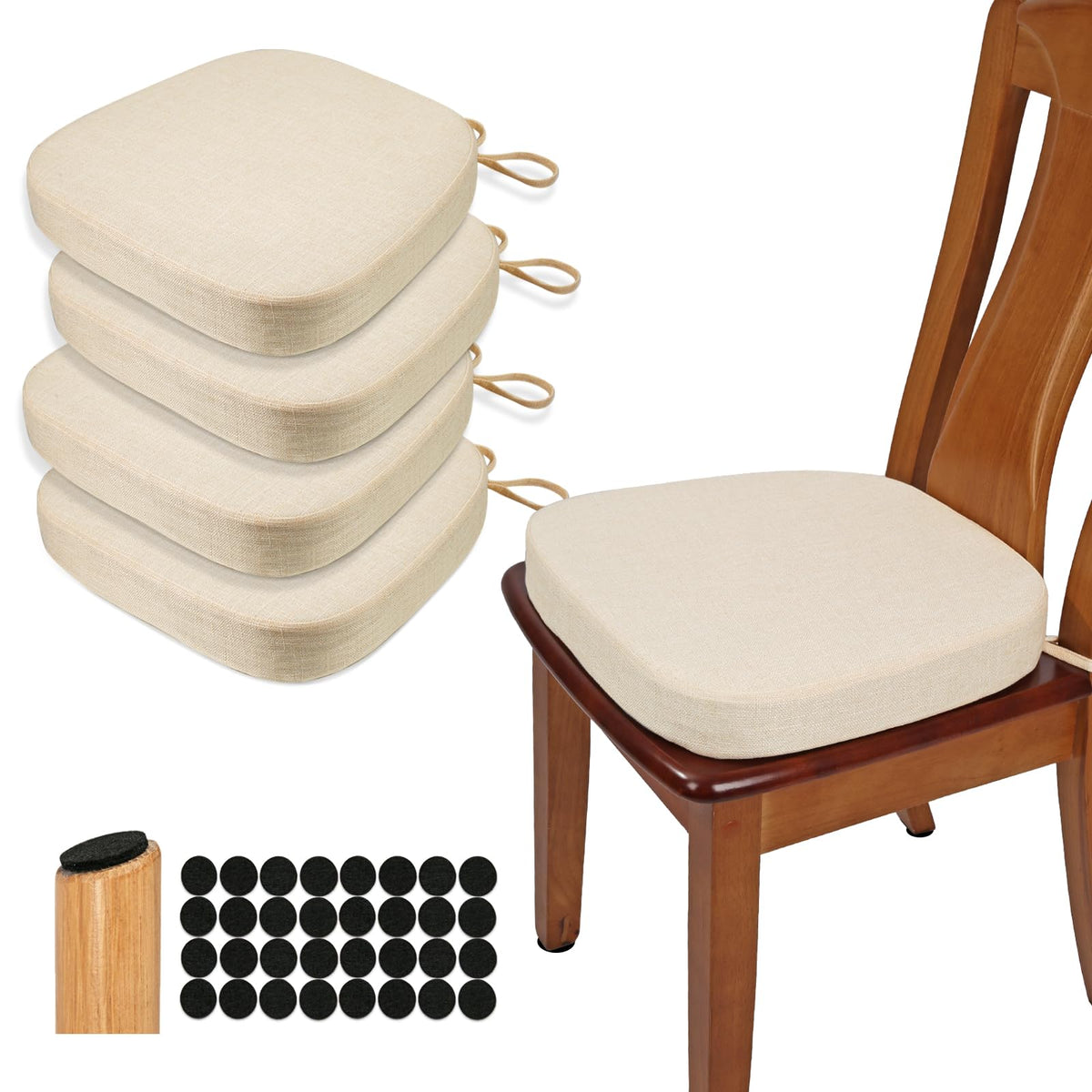 BUYUE Thickened 2.5" Friendly Woven Fabric Dining Chair Cushion, U-Shape High Density Foam Comfortable Chair Pad for Kitchen, Slip Resistant Indoor Seat Cushion (1 Piece, Dark Gray)